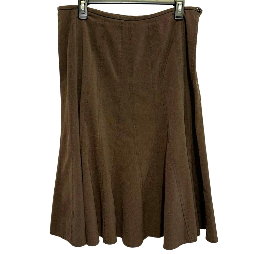 Larry Levine Skirt 12 Brown A Line Midi Flowy Career Classic